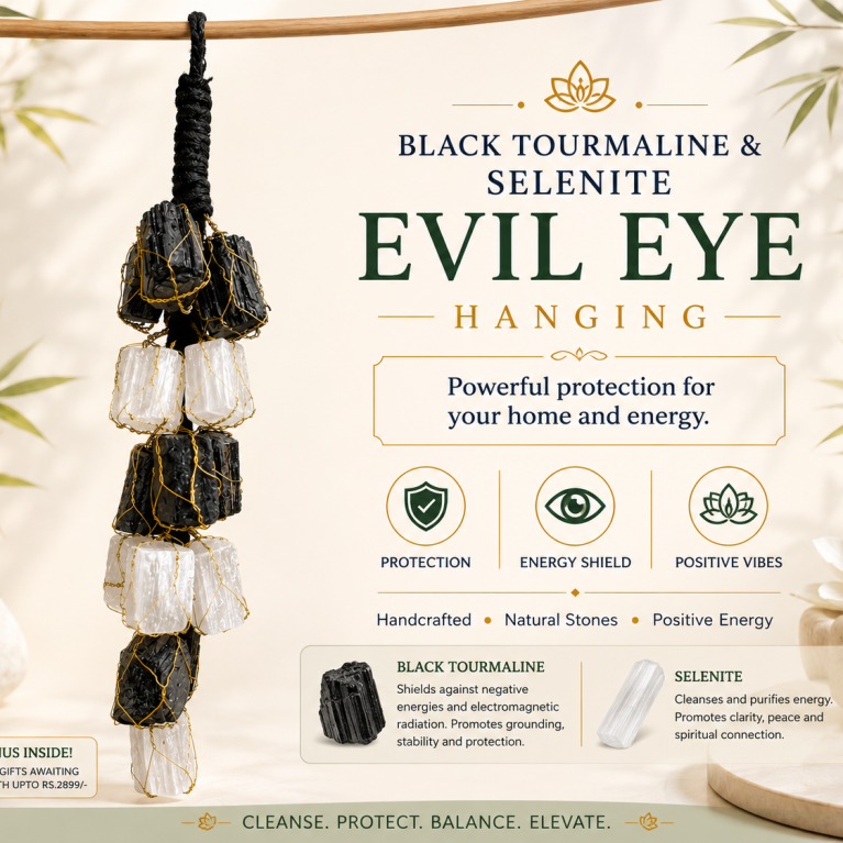 Black Tourmaline & Selenite Evil Eye Hanging