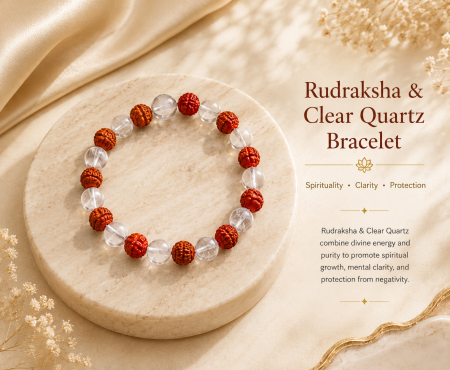Rudraksha & Clear Quartz Bracelet