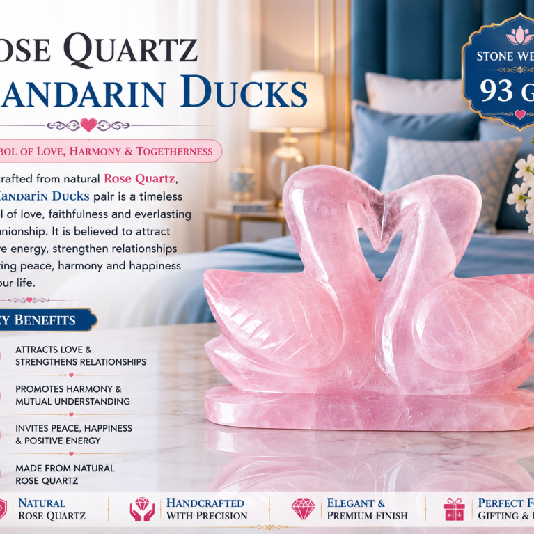 Rose Quartz Mandarin Ducks Pair (93 GM)