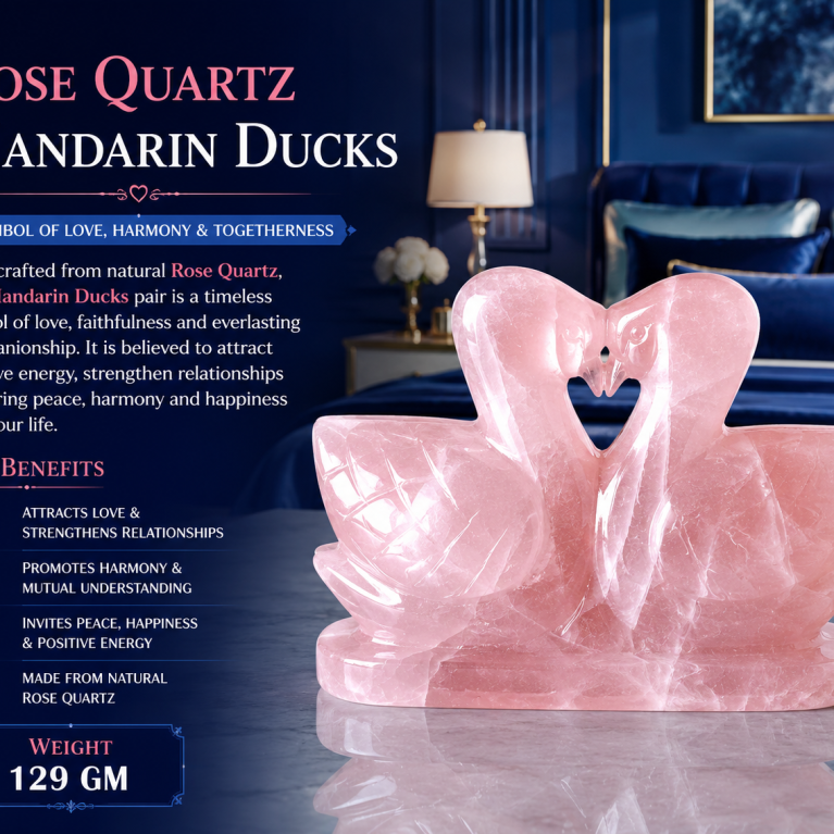 Rose Quartz Mandarin Ducks Pair (129 GM)