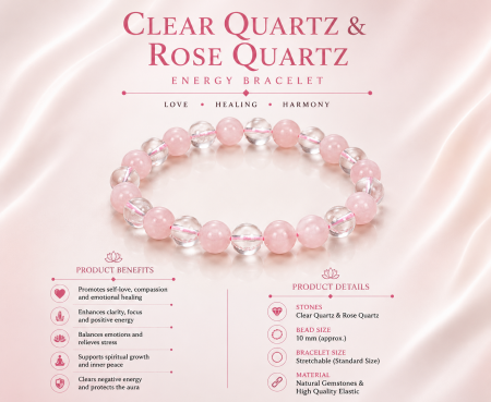 Clear Quartz and Rose Quartz Bracelet