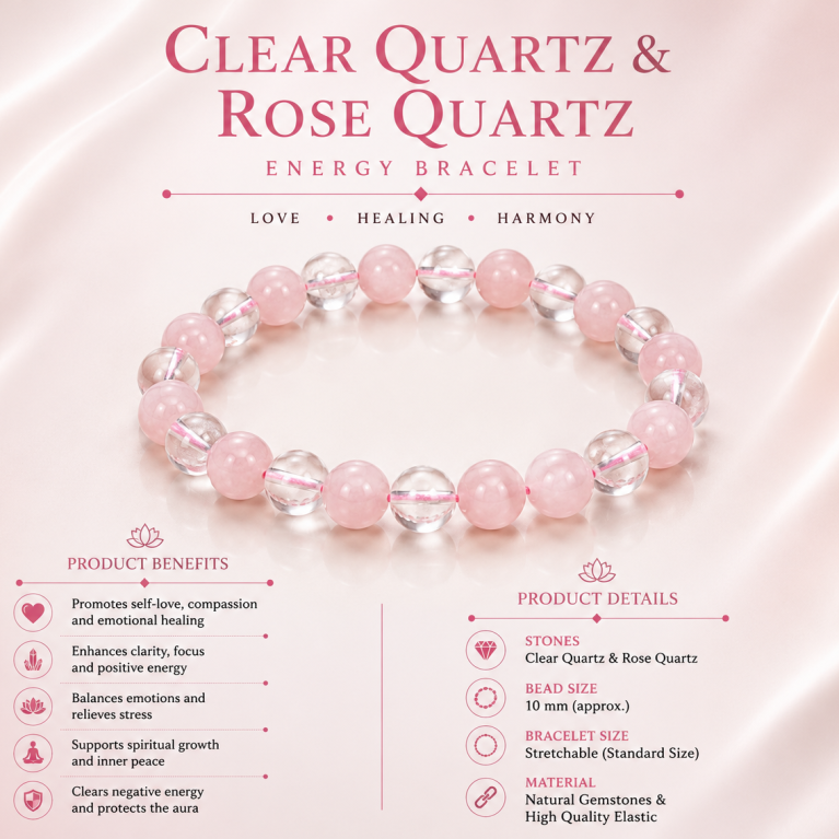 Clear Quartz and Rose Quartz Bracelet